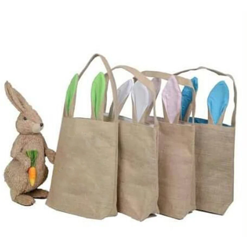 

40 шт. Пасхальная корзина, большая сумка-тоут с ушками кролика для детей, пасхальный подарок, Джутовая сумка для хранения конфет, украшение Ве...
