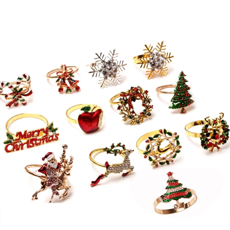 

13 Pieces Stainless Steel Material Napkin Buckles for Christmas Day Parties Tea Birthday Dinner Table Setting Decoration