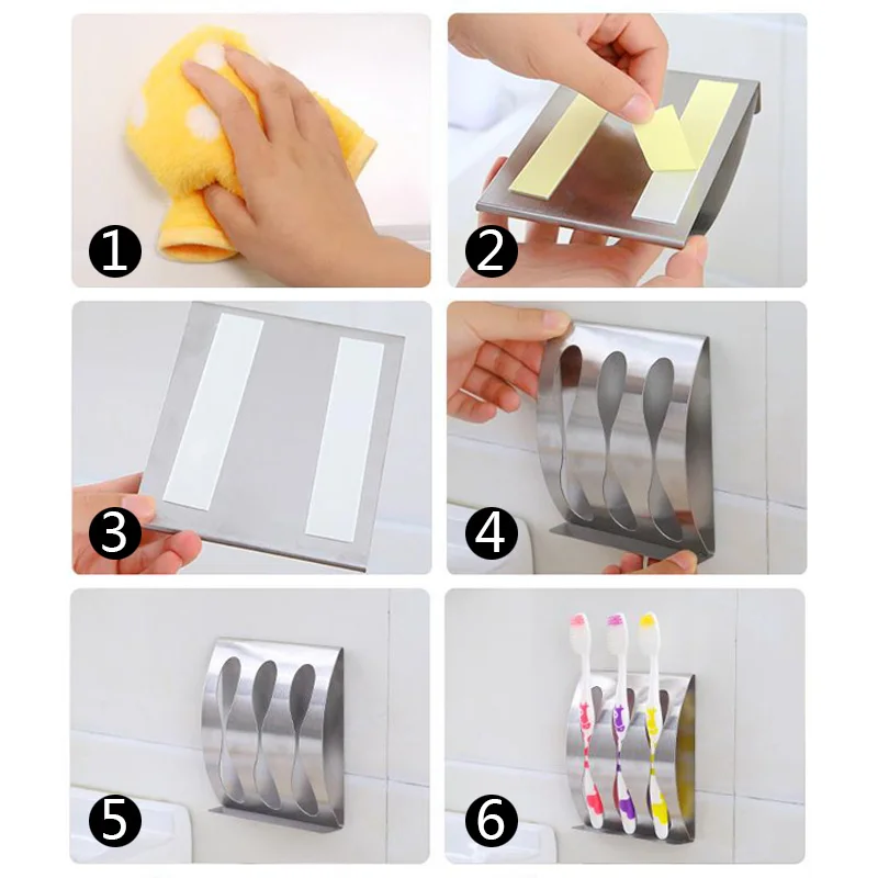 

Bathroom Stainless Steel Toothbrush Rack Wall Mount Toothbrushes Holder Self-adhesive Toothbrush Organizer Stand Holders