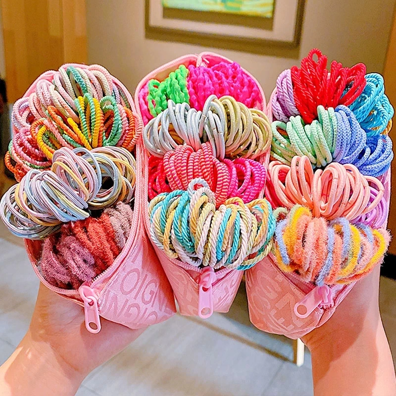 

100 шт./компл. милые красочные эластичные резинки для волос на спирали для девочек маленькие резинки для волос со свиным хвостом резинки Детс...
