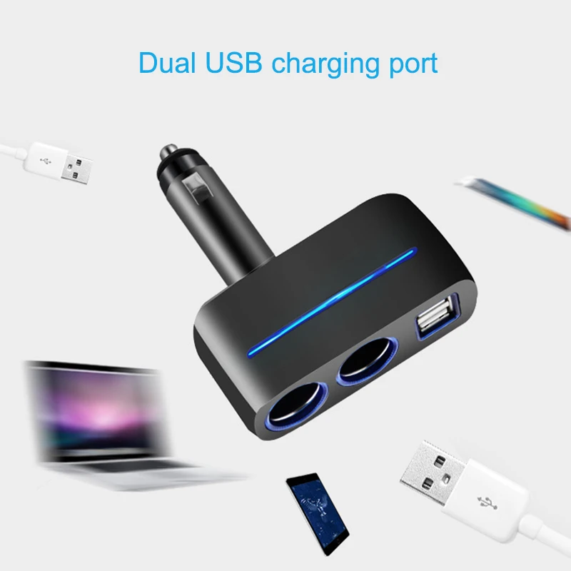 Двойной USB зарядное устройство 2 Way розетка для автомобильного прикуривателя