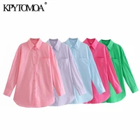 kpytomoa women 2021 fashion with pockets oversized poplin blouses vintage long sleeve button up female shirts blusas chic tops