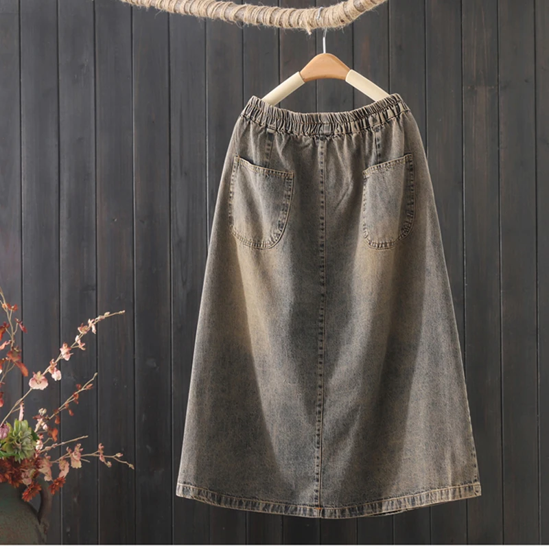 Юбка-трапеция женская джинсовая в Корейском стиле длинная свободная юбка