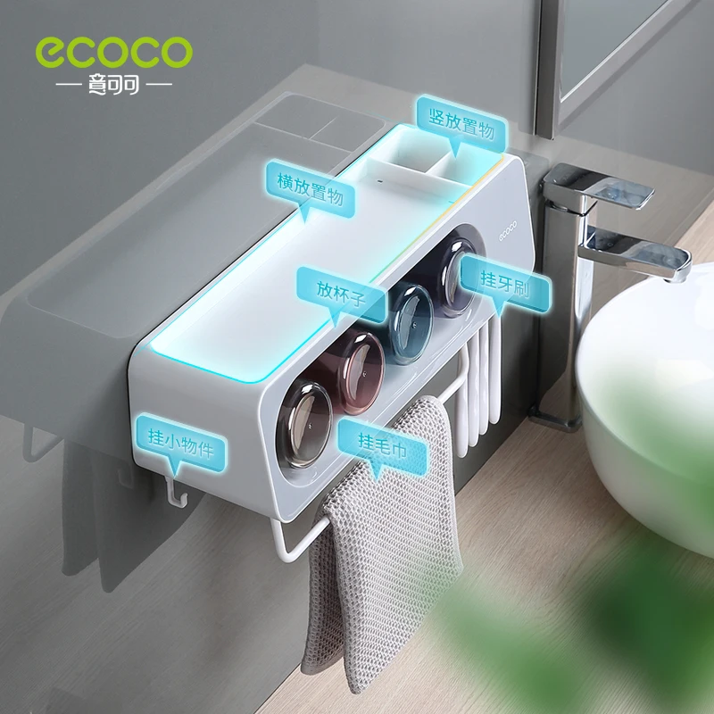 ecoco new arrive wall mount toothbrush holder automatic toothpaste squeezer dispenser set bathroom accessories organizer rack free global shipping