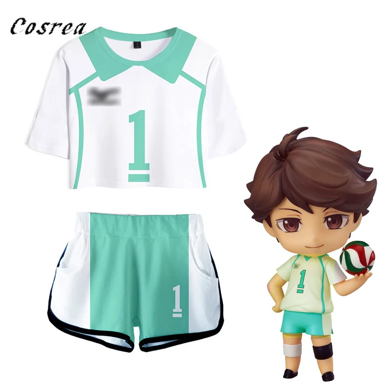 

Костюм для косплея Haikyuu Oikawa Tooru, футболка, шорты, костюмы для женщин, Aoba Johsai, школьная форма с коротким рукавом, спортивная одежда