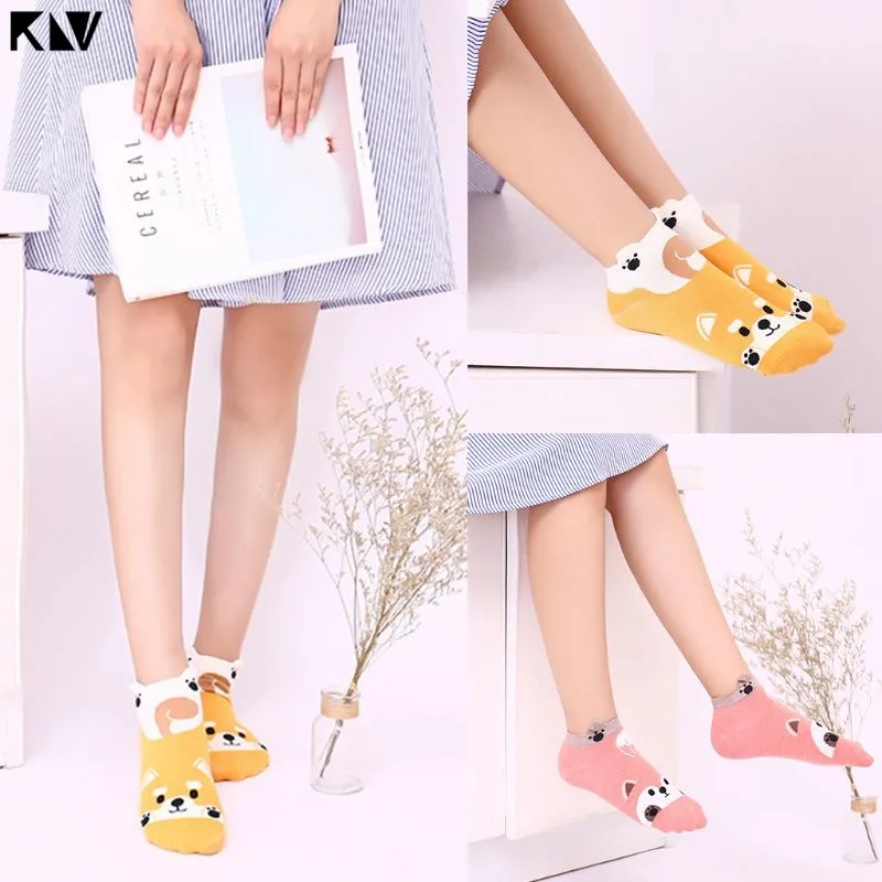 KLV/женские летние хлопковые носки-башмачки милые Мультяшные животные кролик