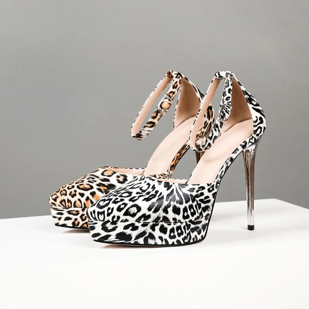 

Womens Leopard Platform Pumps Pointy Toe Stilettos Metal Heel Shoes Pumps Genuine Leather Mixed Colors New 2021