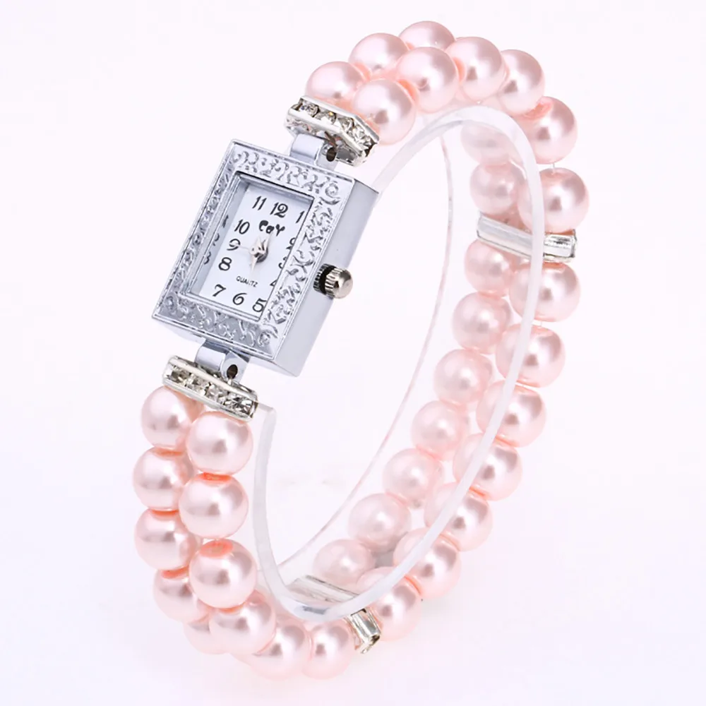Montre femme Fashion Women Casual Pearl String Watch Strap Quartz Wrist Square Watch luxury ladies wristwatches hours