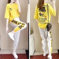 street sports style womens two piece lion pattern printing short sleeved letter harem pants running summer suit casual women