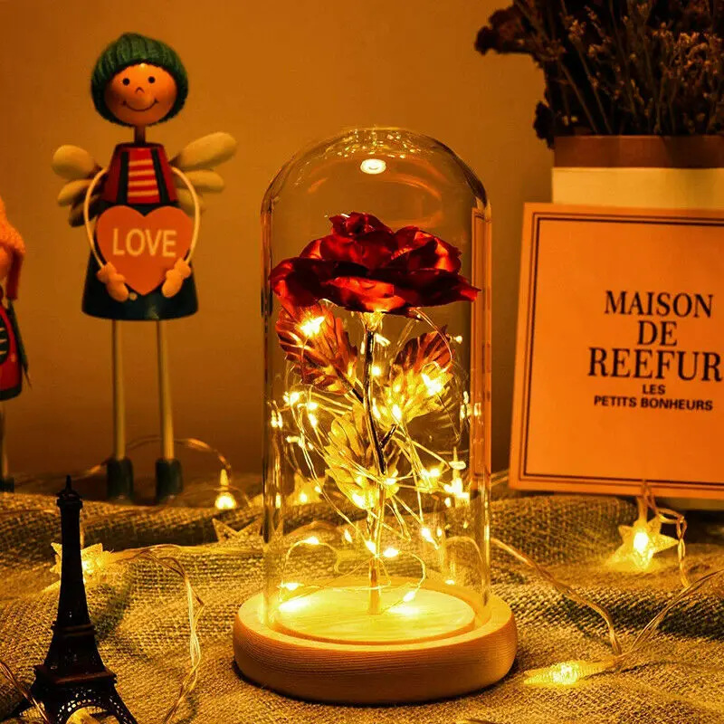 

Красавица и Чудовище зачарованная Роза в стеклянном куполе светильник лампа USB лампа Декор подарок для дома Бар стол KTV украшение