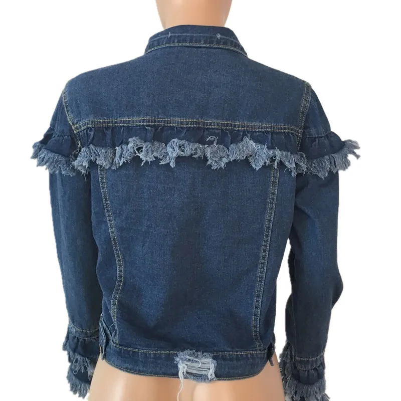 

New Style Short Fringe Tassel Jeans JACKET Single-Breasted Denim Cropped Jacket Blue Denim Jacket Fashion Streetwear Coat