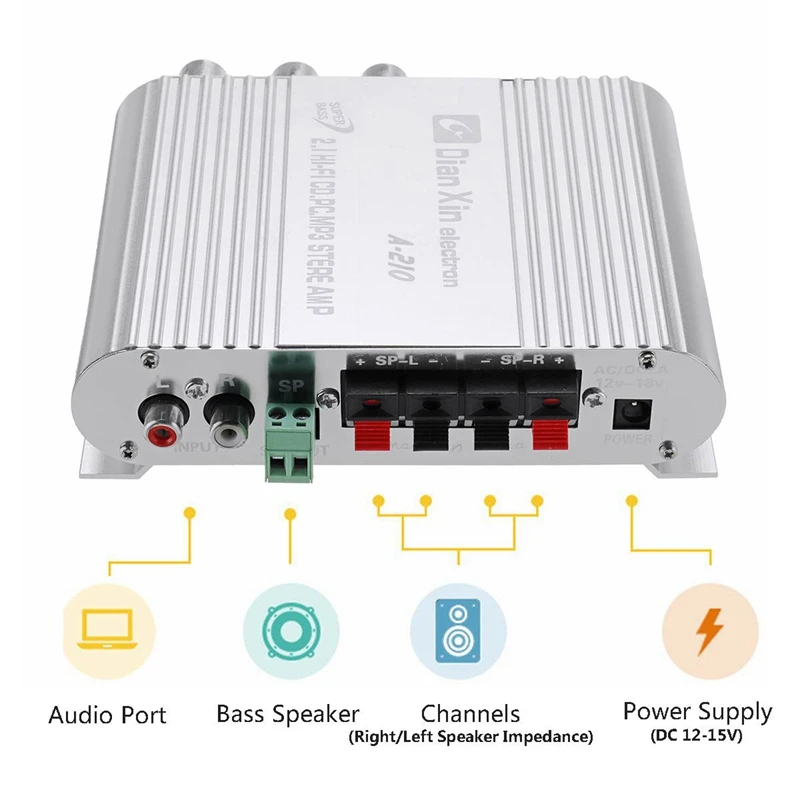 Авто DX-210 2 1 канал бас Мощность усилитель HiFi аудио стерео Динамик бустер 12V