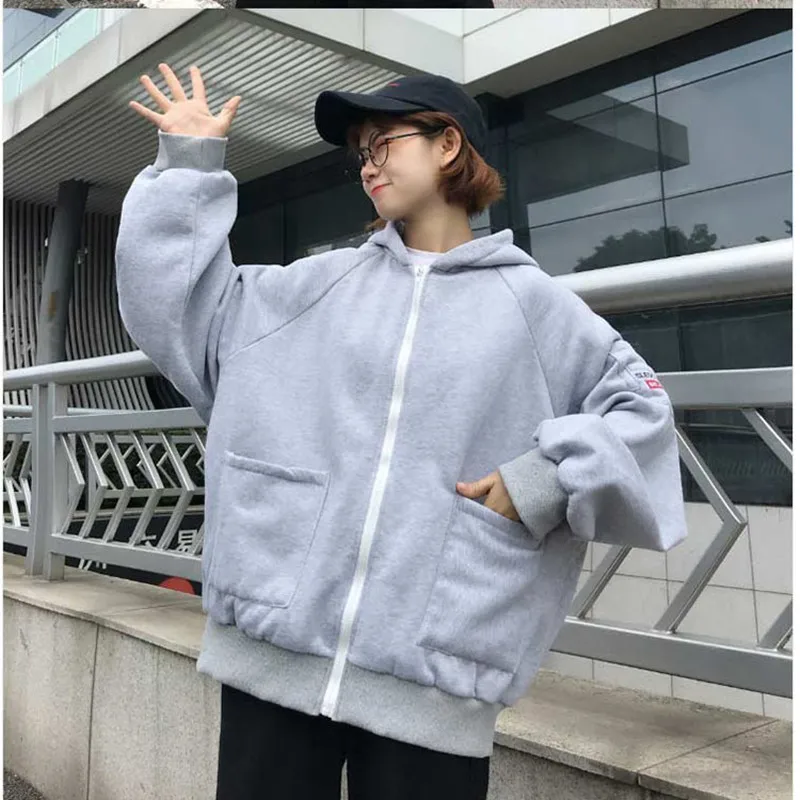 

Hoodie Women Harajuku Streetwear Oversized Zip Sweatshirt Clothing Korean Style Long Sleeve Top Sweatshirts Vintage