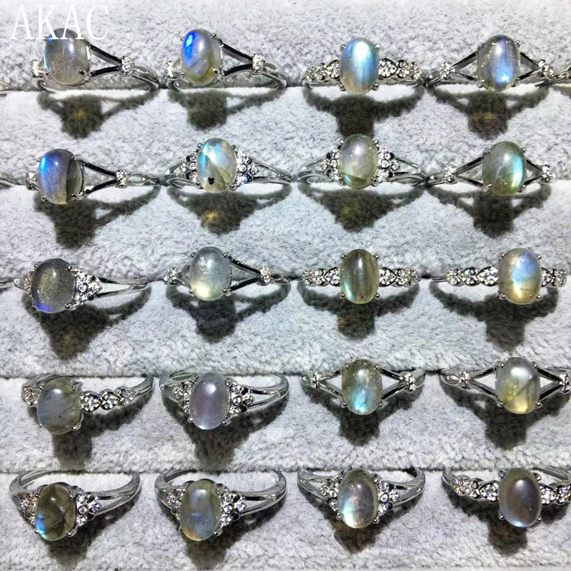 

5 колец/комплект, регулируемое кольцо из белого лабрадорита