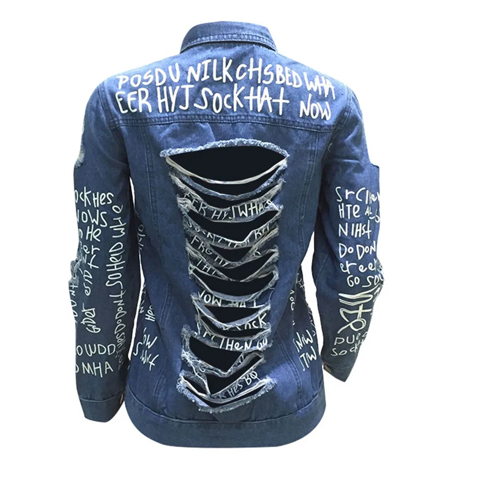 Винтажные потертые джинсы с буквенным принтом женская куртка осень 2020 зима