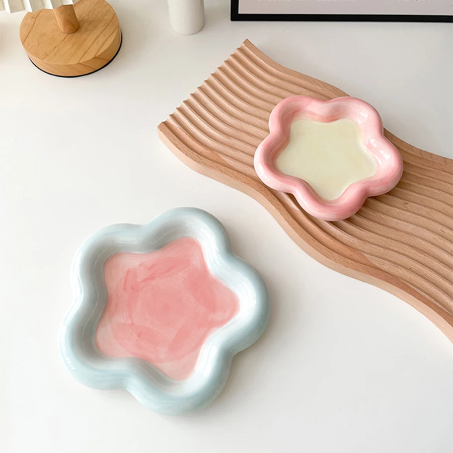 

Kawaii Flower Plate For Food Ceramics Cute Breakfast Cake Fruit Dessert Salad Dishes Decorative Table Plates Kitchen Tableware