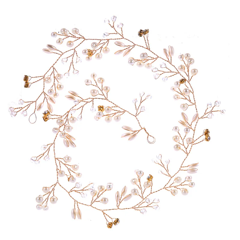 Аксессуары для волос невесты ручной работы обруч с кристаллами и жемчугом