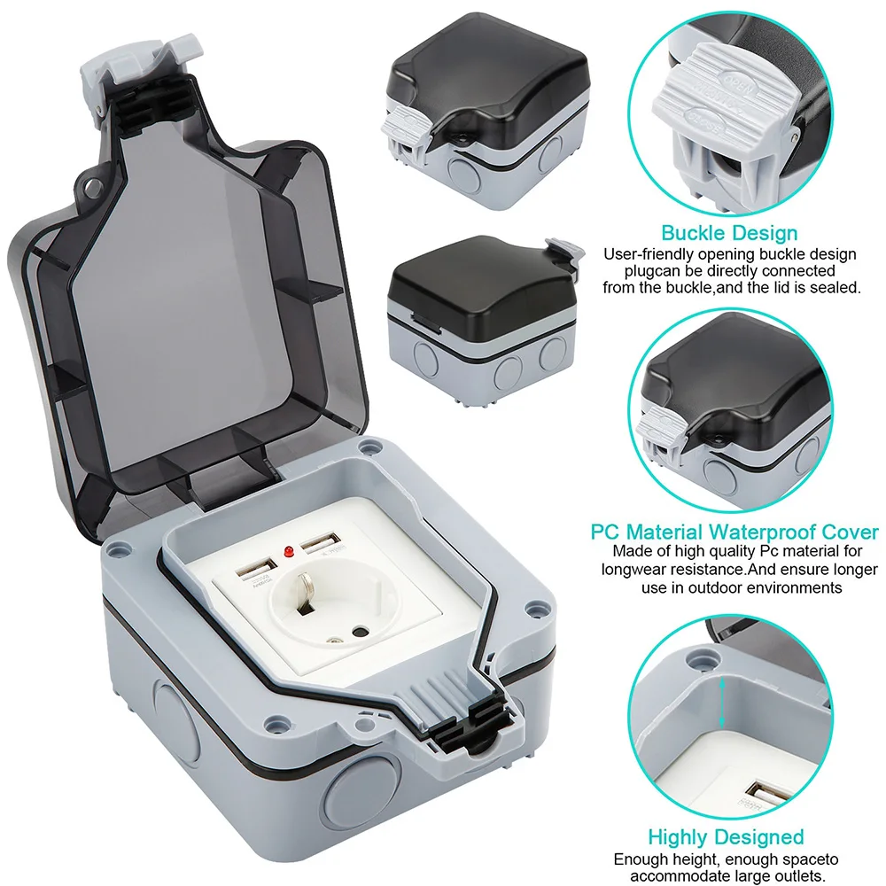 Водонепроницаемая розетка IP66 настенные электрические розетки с USB покрытия для