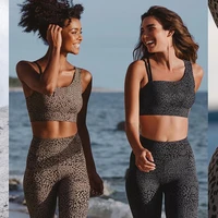 female yoga sets sportswear tracksuit workout gym set wear running clothing ensemble women sport suit beautiful leopard print