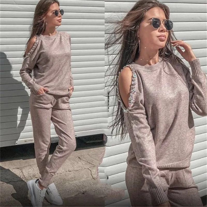 Женский модный свитер повседневный Трикотажный костюм из 2 предметов со