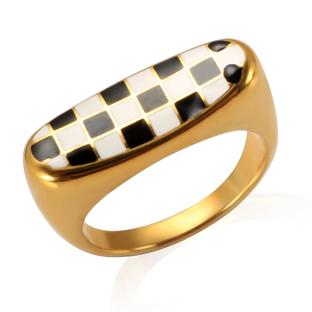 Новое модное черно-белое эпоксидное овальное стальное титановое кольцо с сеткой