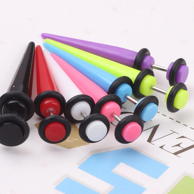 2pcs UV Acrylic Illusion Ear Fake Cheater Stretcher Taper Spike Cheater Plug Tunnel Expander Earrings Gauges Body Jewelry