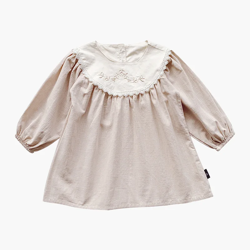 Детское платье для девочек с цветочной вышивкой и длинным рукавом осень 2020 |