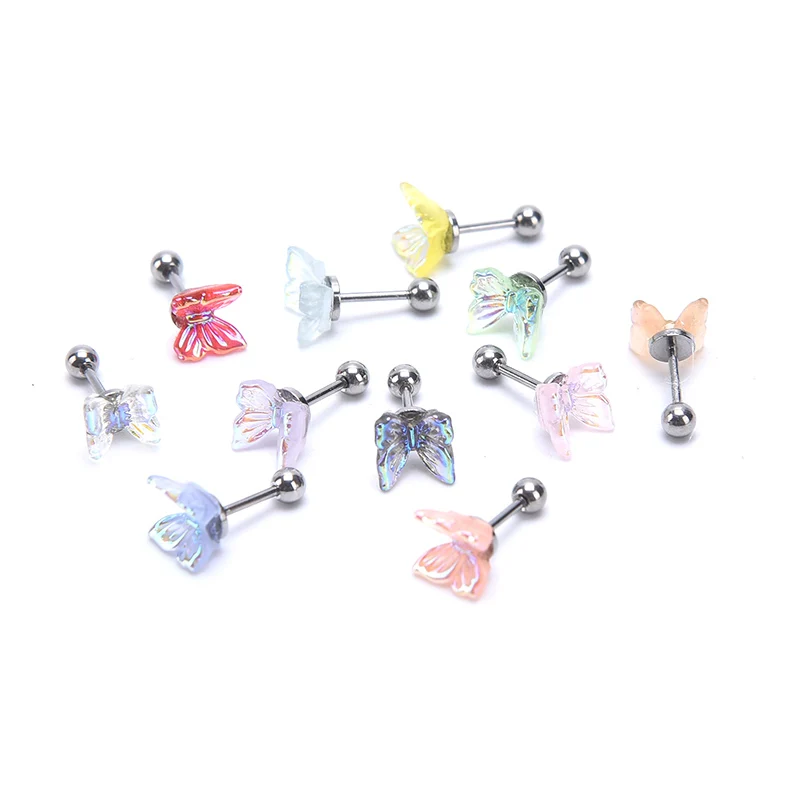 

Ins Kleine Vlinder Stud Acryl Rainbow Titanium Stalen Schroef Piercing Titanium Steel Butterfly Ears Stud Piercing Jewelry