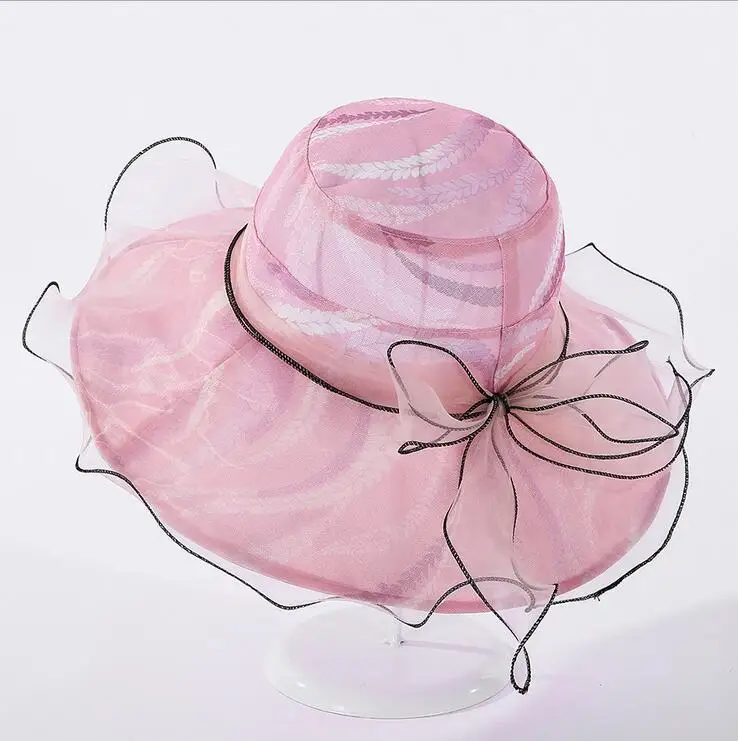 Модная женская летняя пляжная шляпа от солнца из органзы с широкими полями |