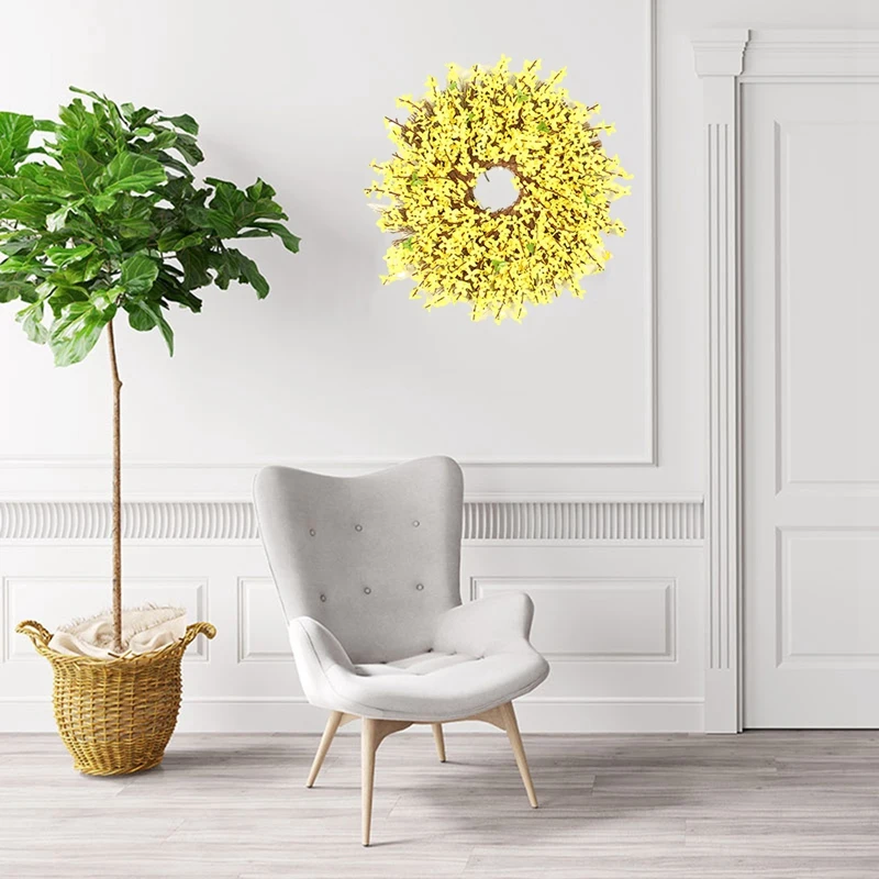 

Artificial Winter Jasminum Wreath Flower Farmhouse Wreath,Spring Wreath Front Door Wreath for Floral Home Wall Decor