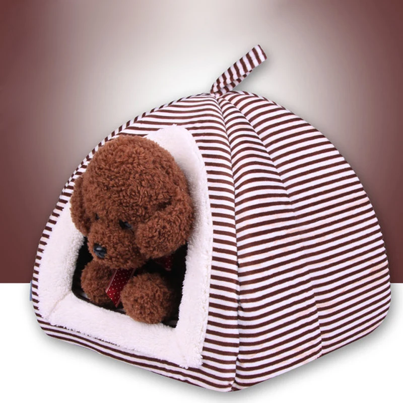 

Classical Stripe Pet Kennel Teddy Mongolian Yurts Cats Nest Crystal velvet Tent For Small Dogs Cat Washable Pet Sleeping Mat Bed