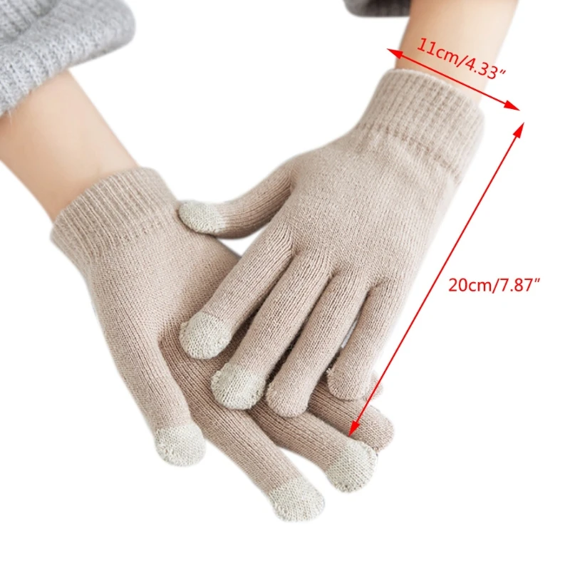 

Unisex Winter Knitted Touch Screen Gloves Solid Color Thick Plush Lined Warm Stretch Windproof Full Finger Mittens