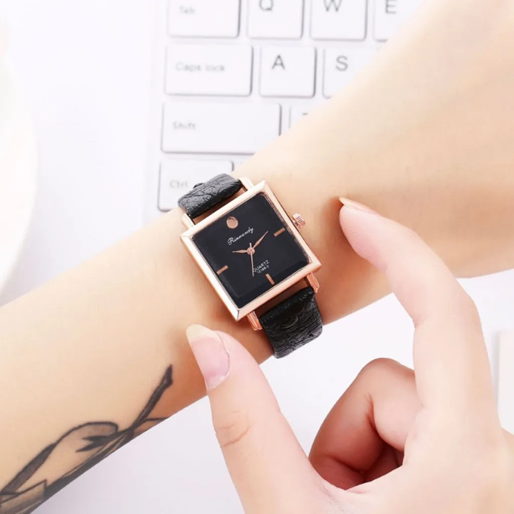 Fashion Casual Women Watch Square Head Leather Belt Buckle Alloy Ladies Clock Hour Simple Quartz Wrist Watches relogio feminino | Наручные