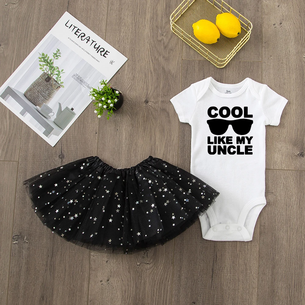 Cool Like My Uncle-Pelele para reci&eacute;n nacido, conjunto de falda de tut&uacute; de tul, moda para ni&ntilde;as peque&ntilde;as, ropa infantil, 2 uds.-0