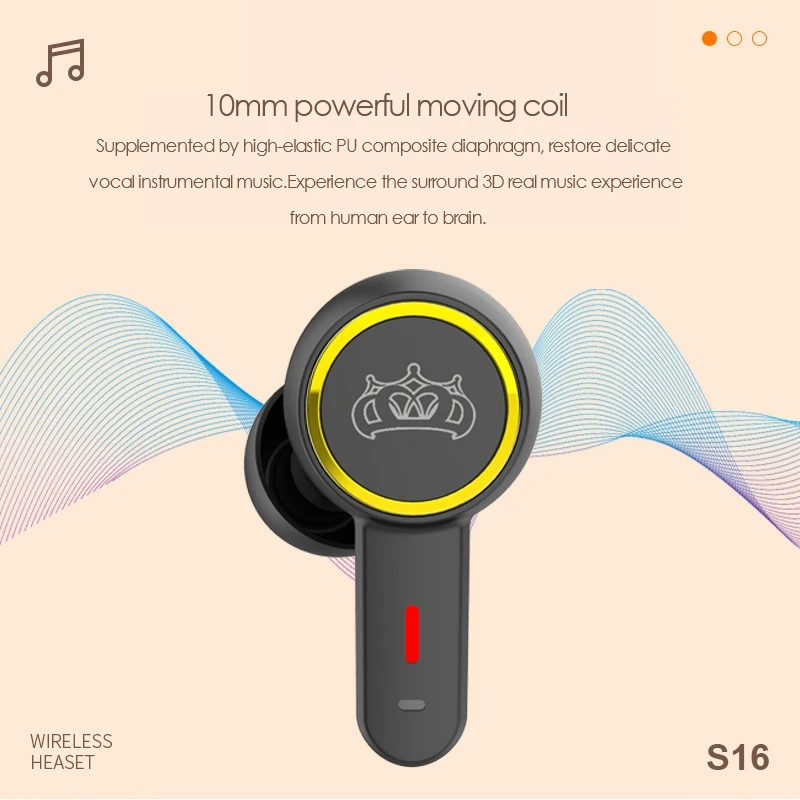 

TWS-S16 In-Ear Bluetooth 5.0 Headphones Binaural True Stereo Press Noise Reduction Compatible with Various Platforms