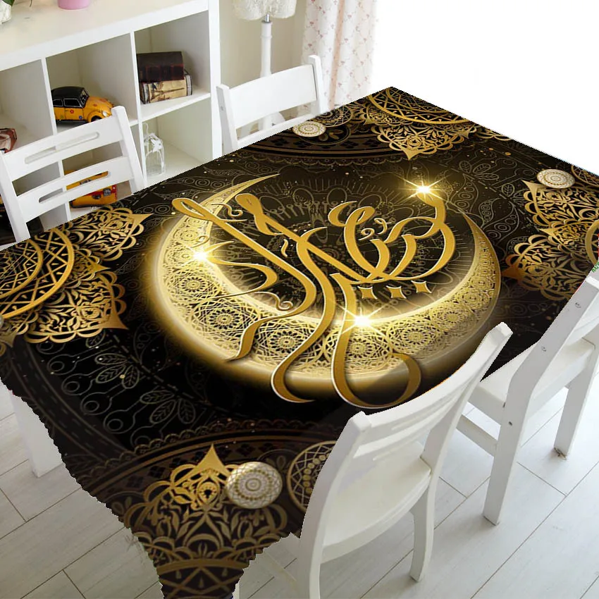 

Black Gold Eid Mubarak Ramadan Islam Muslim Home Decoration Table Covers Cloth Tablecloth Mosque Islamic Moslem Art Tablecover