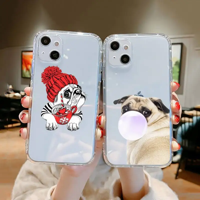 

Cute pug cartoon dog Phone Case Clear Transparent for iPhone 11 12 13 mini pro XS MAX 8 7 6 6S Plus X 5S SE XR 2020