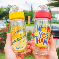 creative water bottle cute cartoon animal cup cover ins wind double layer non hot transparent glass cup student couple gift