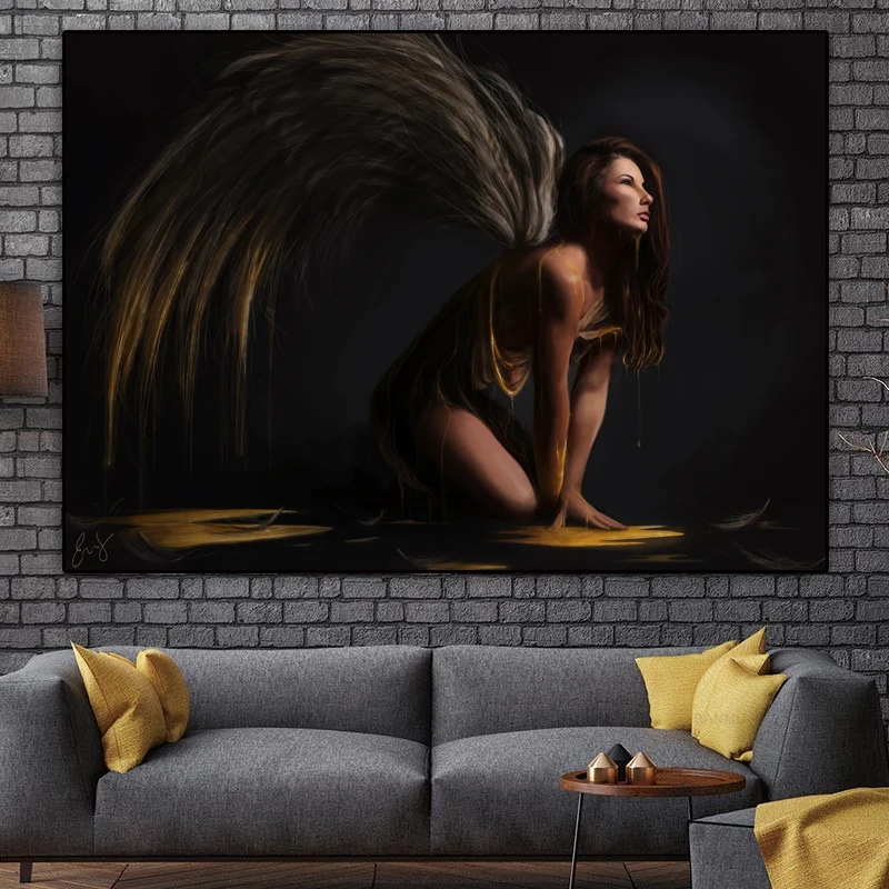 

Home Decoration Canvas Poster Wall Art Cuadros Portrait Print Sexy Woman Wing Wall Pictures for Bedroom Paintings on The Wall