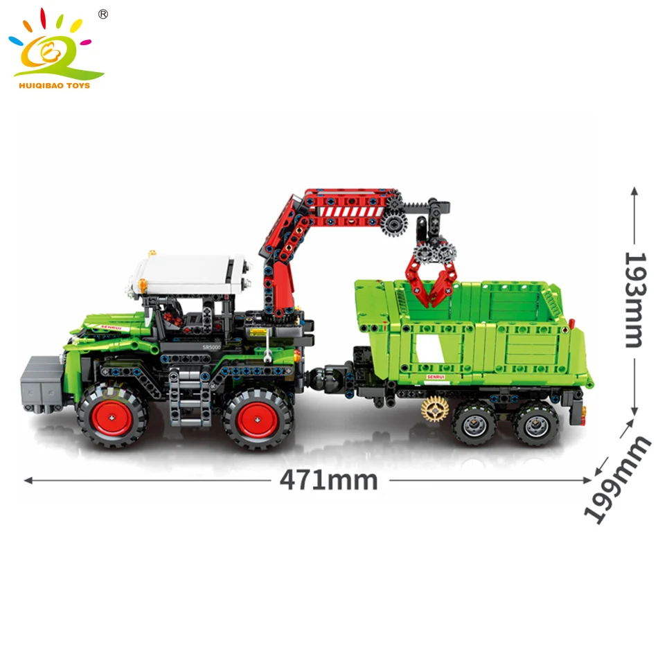 HUIQIBAO 1481 шт RC инженерный трактор грузовик высокотехнологичный строительный блок