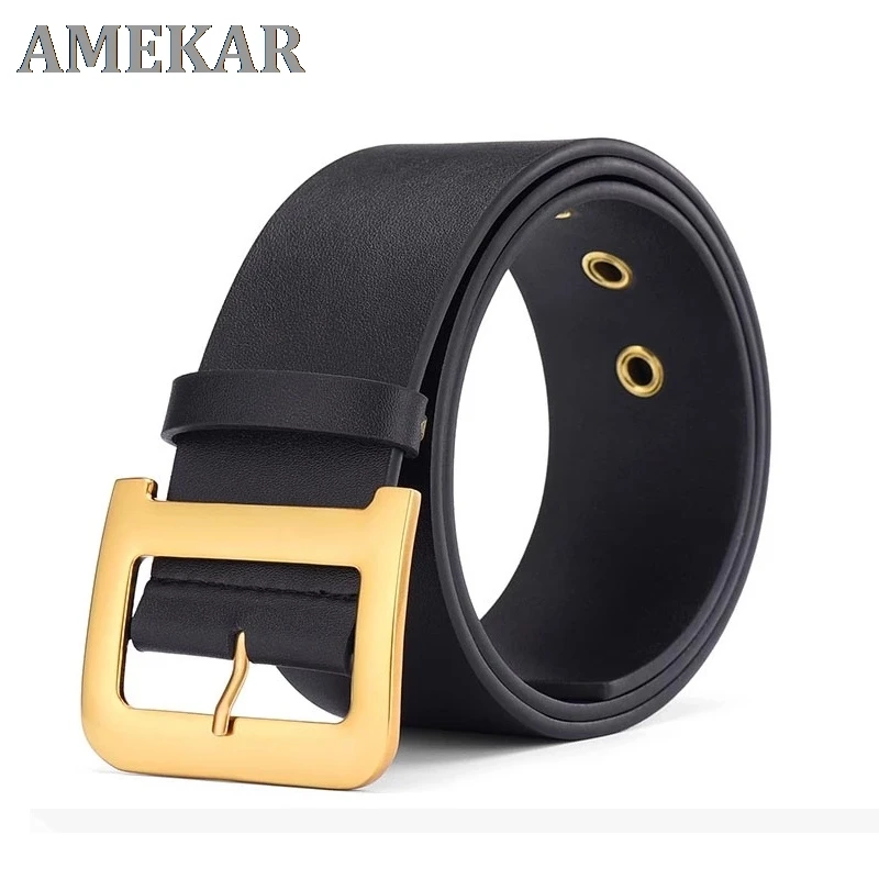 

High-quality Designer leather belt, casual luxury metal belt with D-shaped buckle, women's clothing, retro style girl belt,