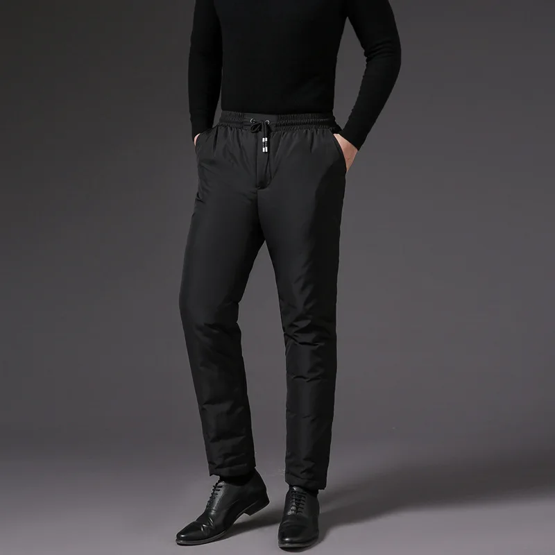 

2020 Men's White Duck down Winter Thick down Wadded Trousers Lace-up Elastic Warm down Casual Pants