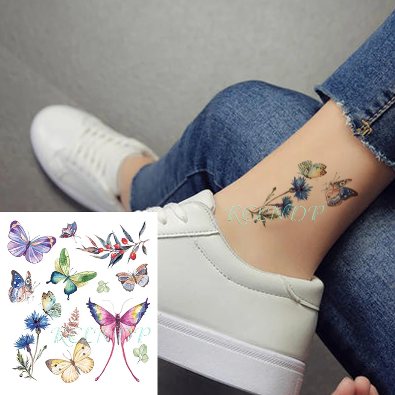 Водонепроницаемая Временная тату-наклейка цветные бабочки фруктовые цветы