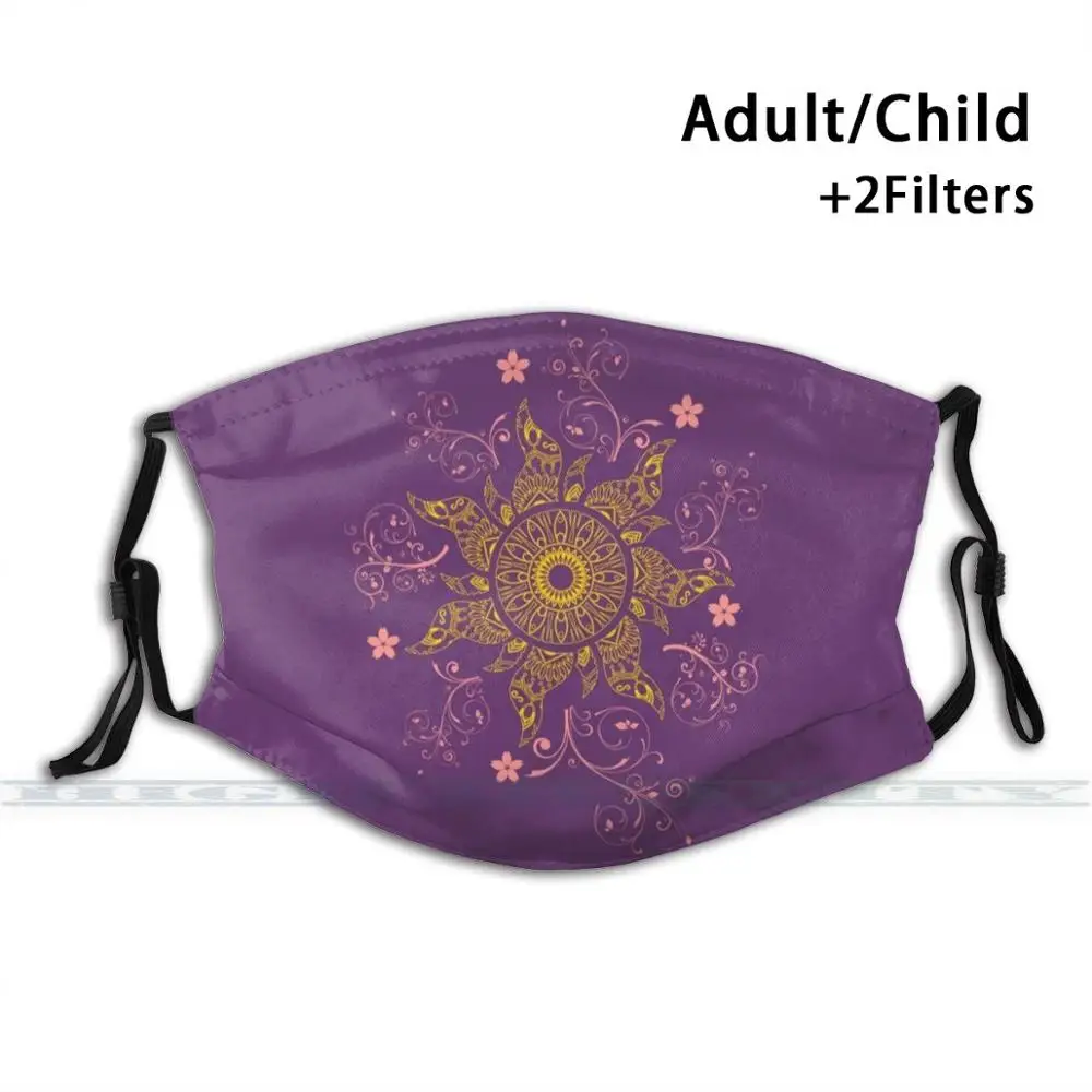 

Mandala Gold Flower Fashion Print Reusable Funny Pm2.5 Filter Mouth Face Mask Tangled Princess Sun Flower