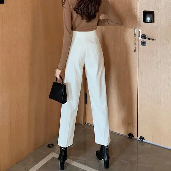 

ZHISILAO Corduroy High Waist Straight Pants Women White Black Autumn Winter Thick Trousers Plus Size Vintage Wide Leg Pants