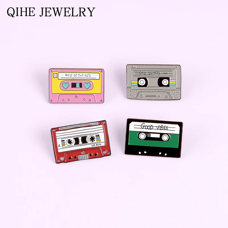 

90's Magnetic Tape Enamel Pin Good Vibes Sad Songs Music Lovers Badge Bag Clothes Lapel pin Gift for Female Male Vintage Jewelry