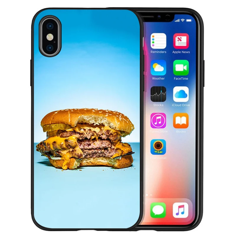 Черный силиконовый чехол с гамбургером для телефона iPhone 13 12 XR XS Max 5 5S SE 2020 6 6S PLUS 7 8 X