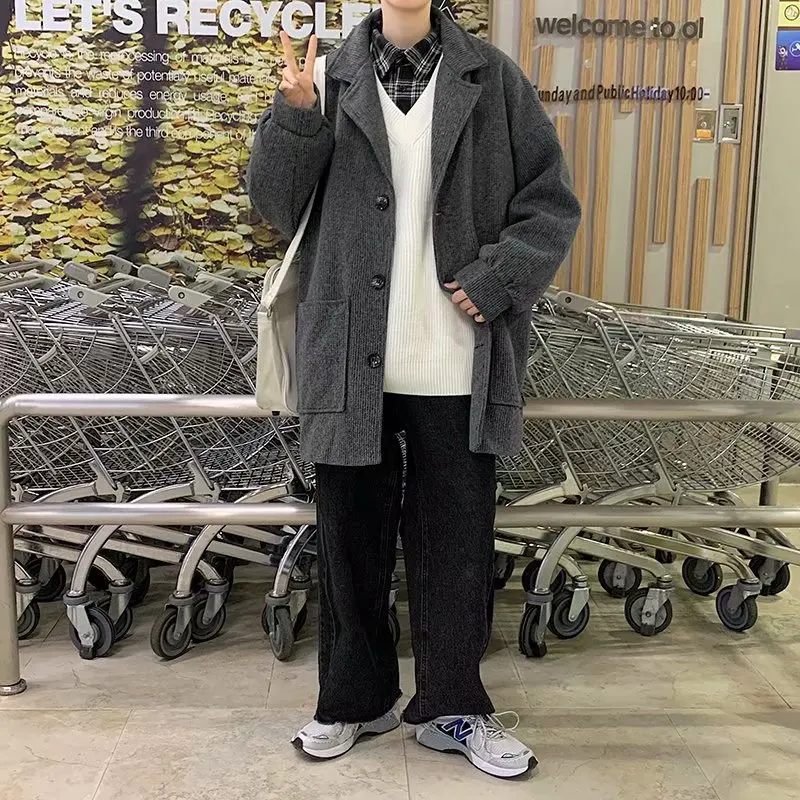 

Male Autumn Winter Thick British Trench Coat Loose Coat Male Korean Version Of The Trend Handsome Coat