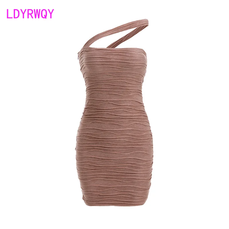 

LDYRWQY 2021 summer sexy temperament oblique shoulder strap bag hip bottoming dress female