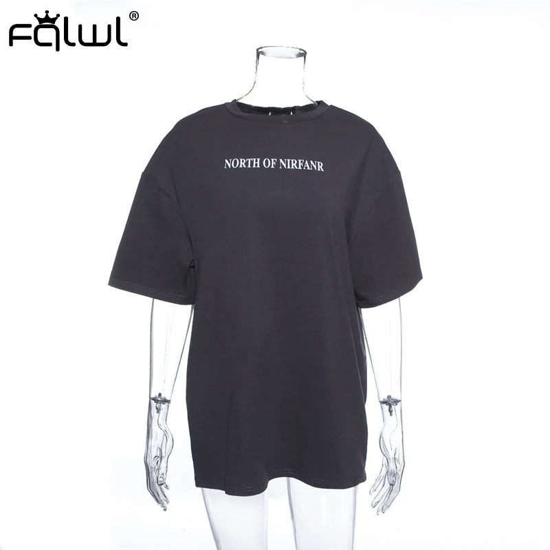 Женская хлопковая Футболка FQLWL серая свободная длинная футболка с буквенным